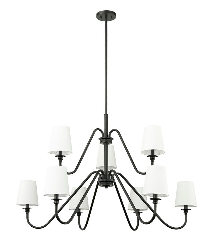 Z-Lite Gianna 46" 9-Light Matte Black Steel and White Fabric Shade Chandelier