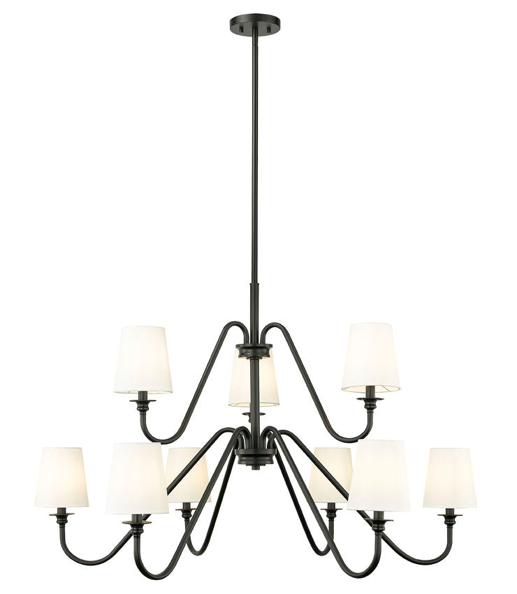 Z-Lite Gianna 46" 9-Light Matte Black Steel and White Fabric Shade Chandelier