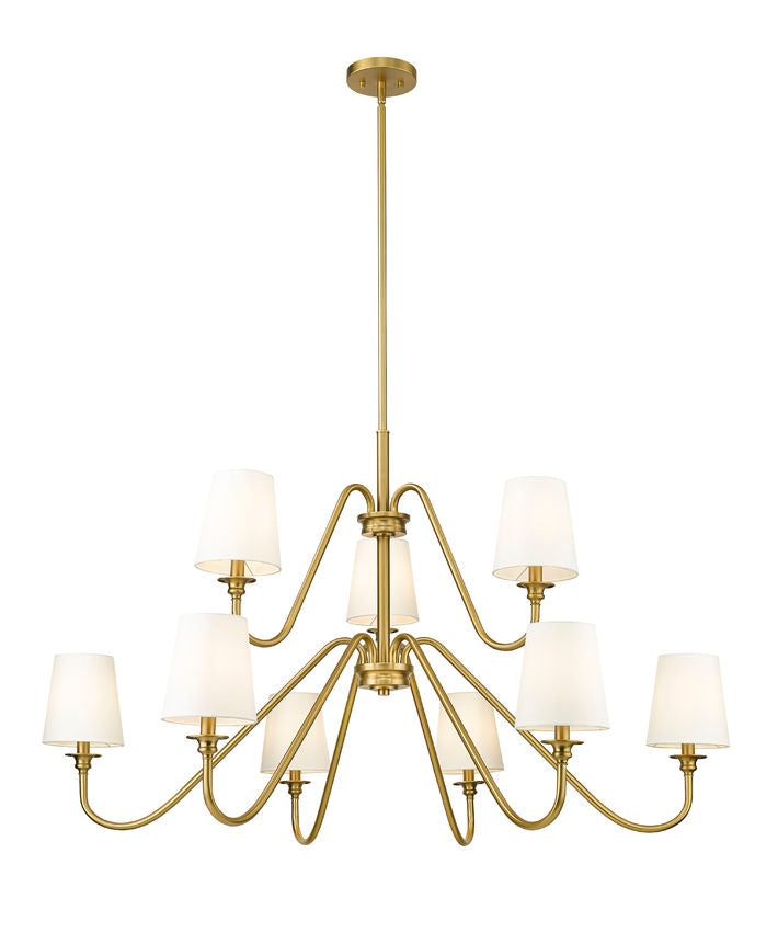 Z-Lite Gianna 46" 9-Light Modern Gold Steel and White Fabric Shade Chandelier