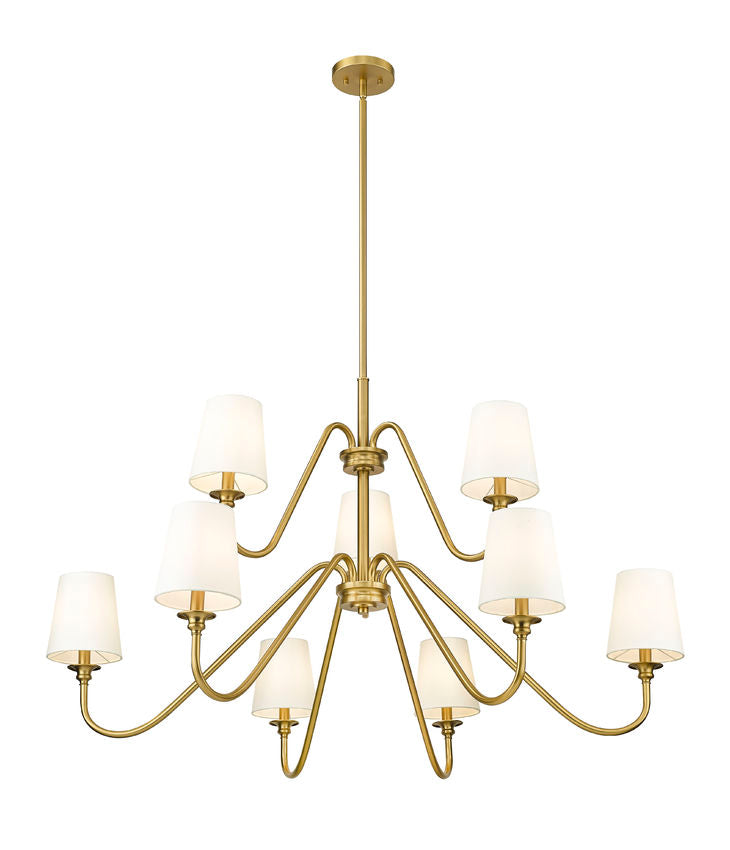 Z-Lite Gianna 46" 9-Light Modern Gold Steel and White Fabric Shade Chandelier