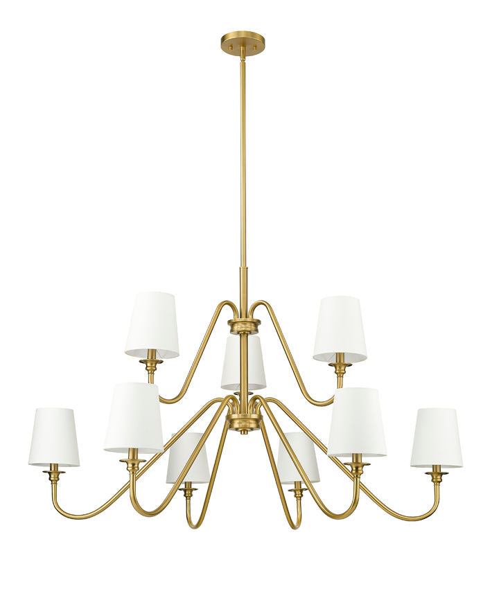 Z-Lite Gianna 46" 9-Light Modern Gold Steel and White Fabric Shade Chandelier