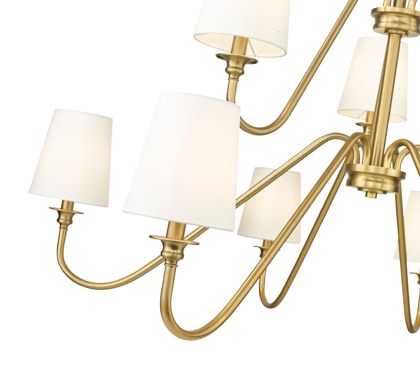 Z-Lite Gianna 46" 9-Light Modern Gold Steel and White Fabric Shade Chandelier