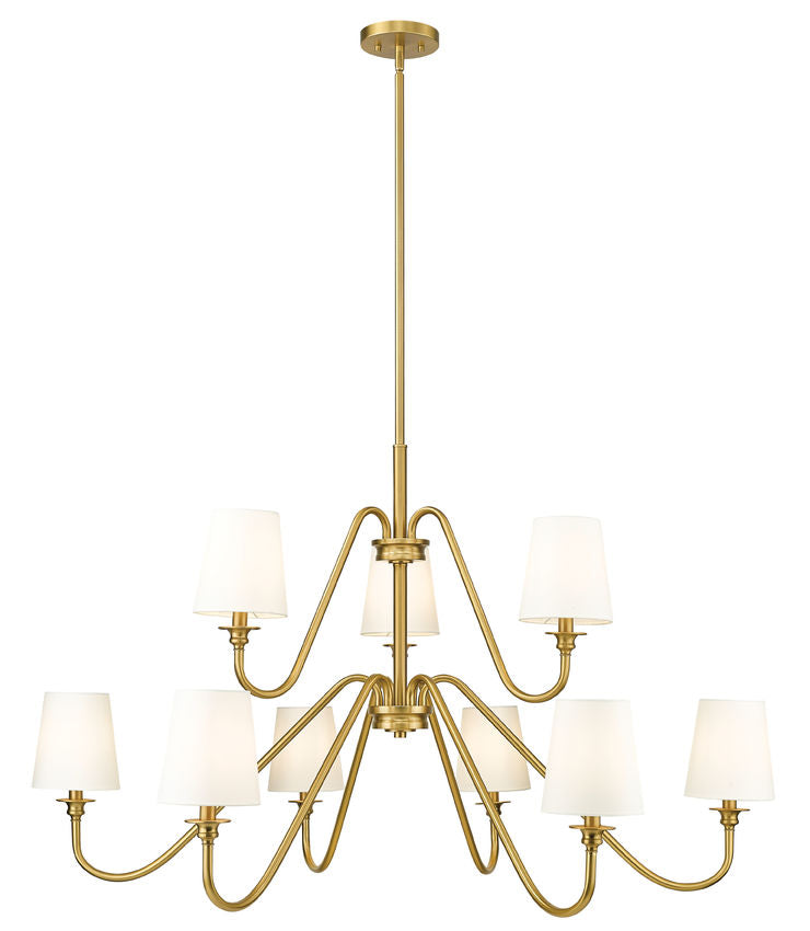 Z-Lite Gianna 46" 9-Light Modern Gold Steel and White Fabric Shade Chandelier