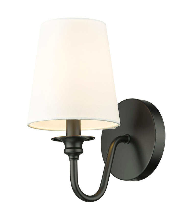 Z-Lite Gianna 6" 1-Light Matte Black Steel and White Fabric Shade Wall Sconce