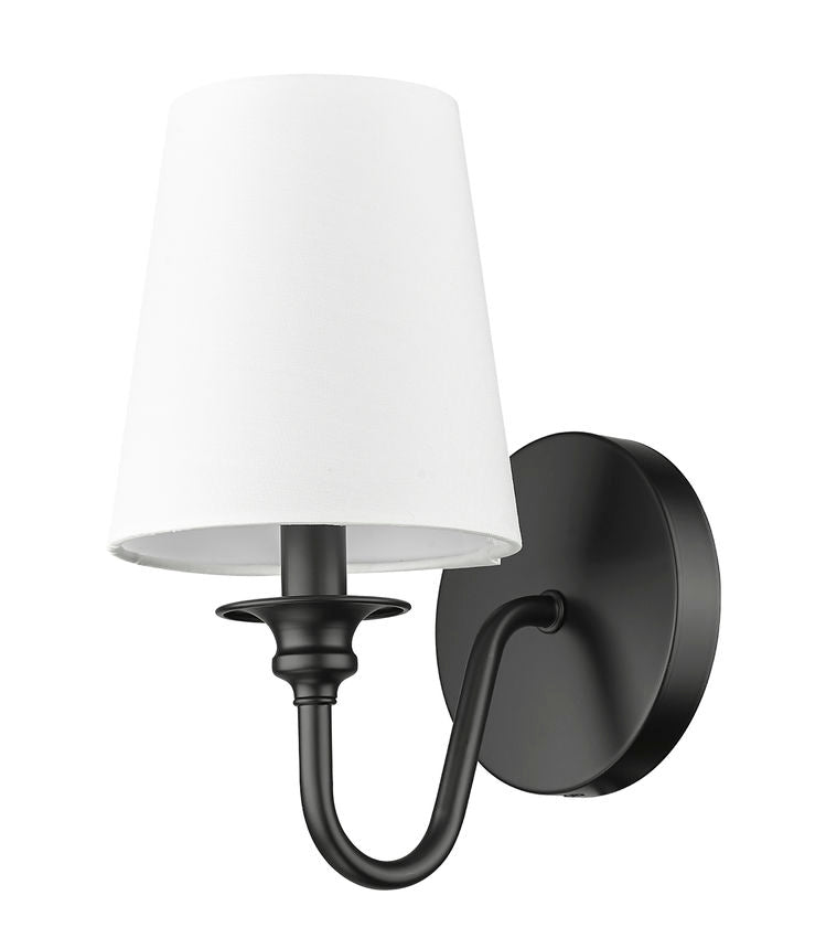 Z-Lite Gianna 6" 1-Light Matte Black Steel and White Fabric Shade Wall Sconce