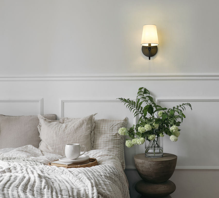 Z-Lite Gianna 6" 1-Light Matte Black Steel and White Fabric Shade Wall Sconce
