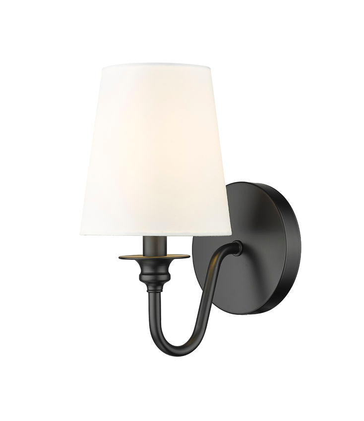 Z-Lite Gianna 6" 1-Light Matte Black Steel and White Fabric Shade Wall Sconce