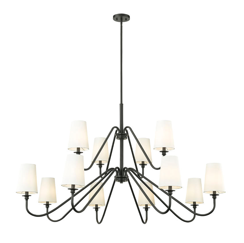 Z-Lite Gianna 60" 12-Light Matte Black Steel and White Fabric Shade Chandelier