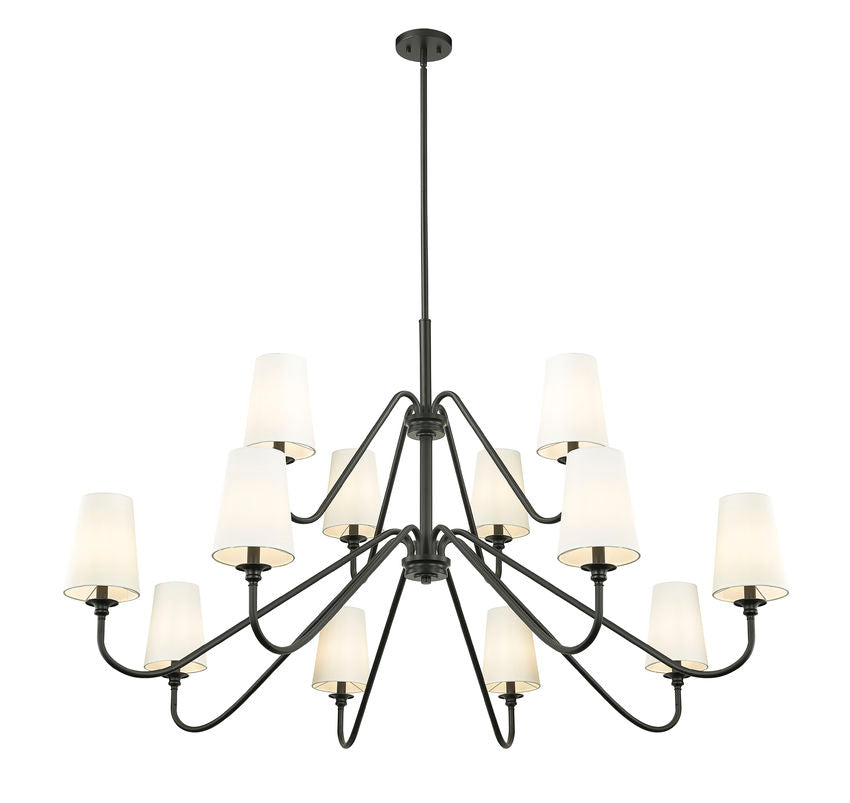 Z-Lite Gianna 60" 12-Light Matte Black Steel and White Fabric Shade Chandelier