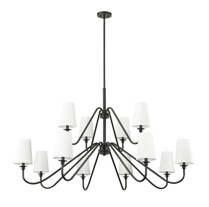 Z-Lite Gianna 60" 12-Light Matte Black Steel and White Fabric Shade Chandelier