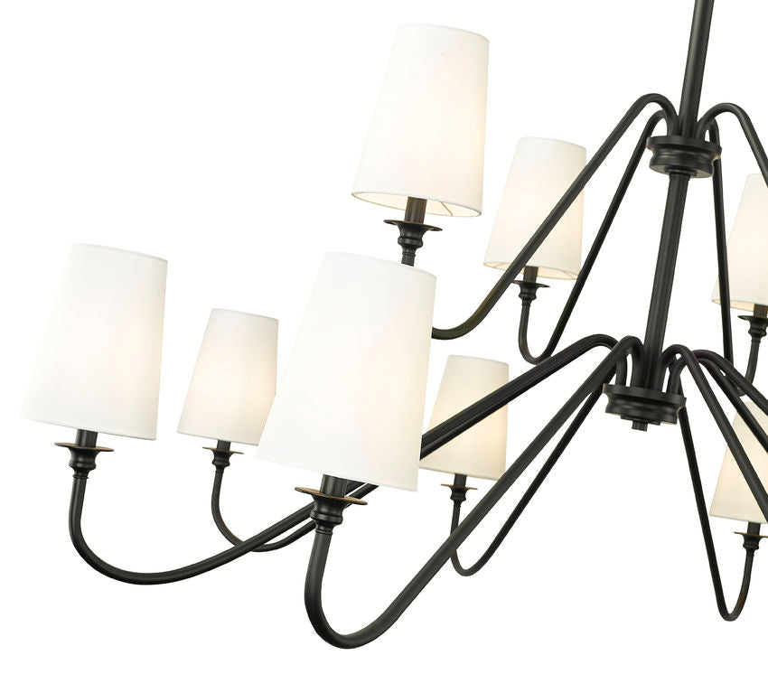 Z-Lite Gianna 60" 12-Light Matte Black Steel and White Fabric Shade Chandelier