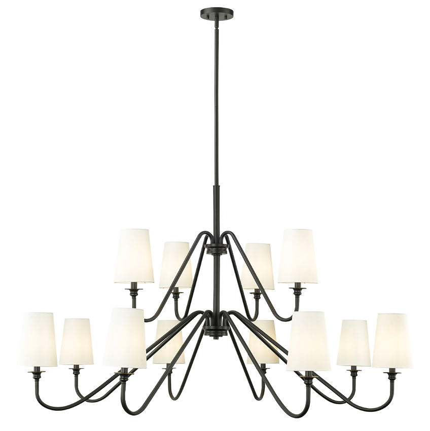 Z-Lite Gianna 60" 12-Light Matte Black Steel and White Fabric Shade Chandelier
