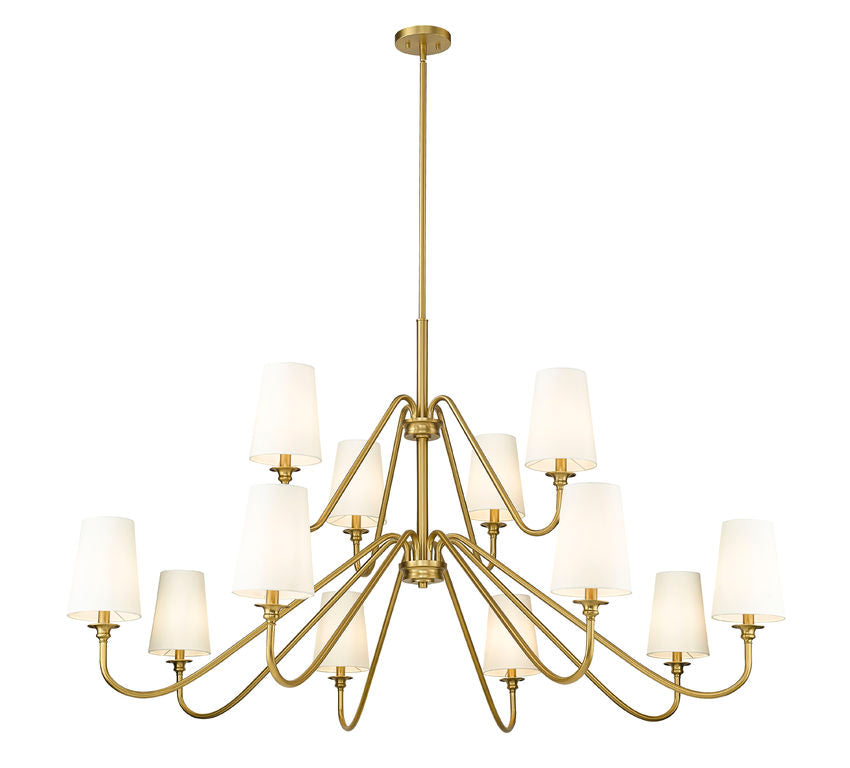 Z-Lite Gianna 60" 12-Light Modern Gold Steel and White Fabric Shade Chandelier