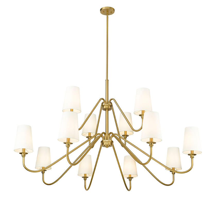 Z-Lite Gianna 60" 12-Light Modern Gold Steel and White Fabric Shade Chandelier