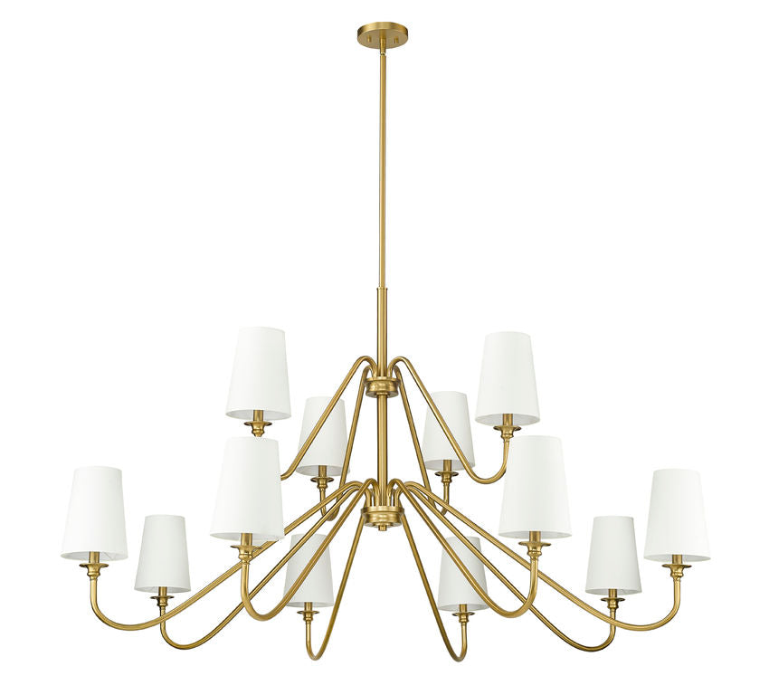 Z-Lite Gianna 60" 12-Light Modern Gold Steel and White Fabric Shade Chandelier