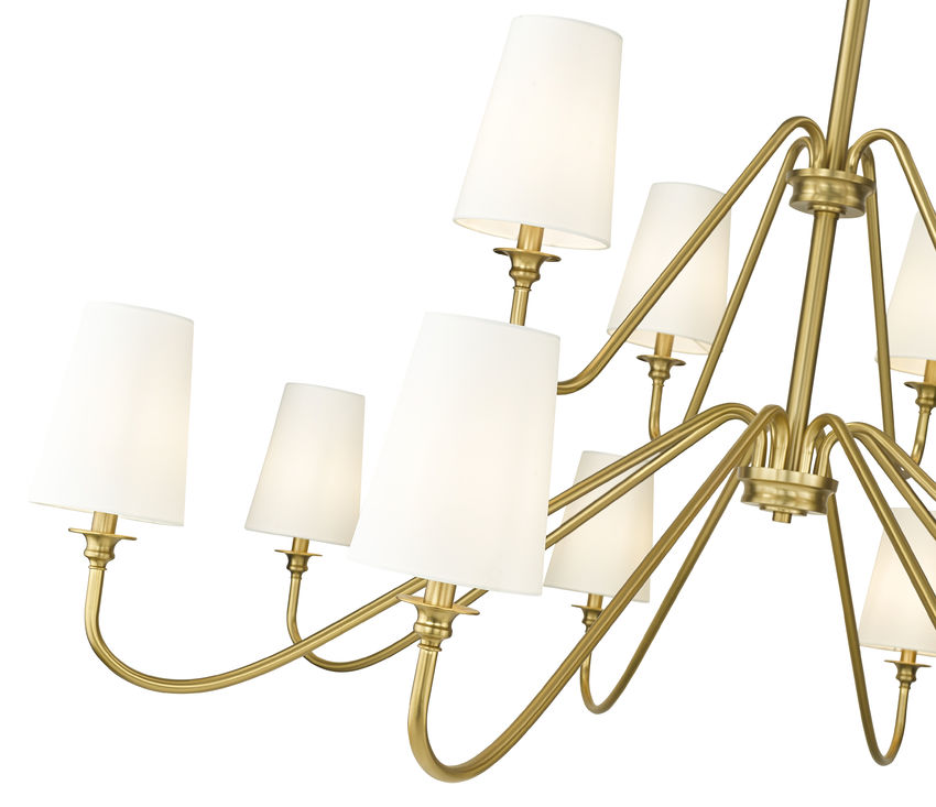 Z-Lite Gianna 60" 12-Light Modern Gold Steel and White Fabric Shade Chandelier