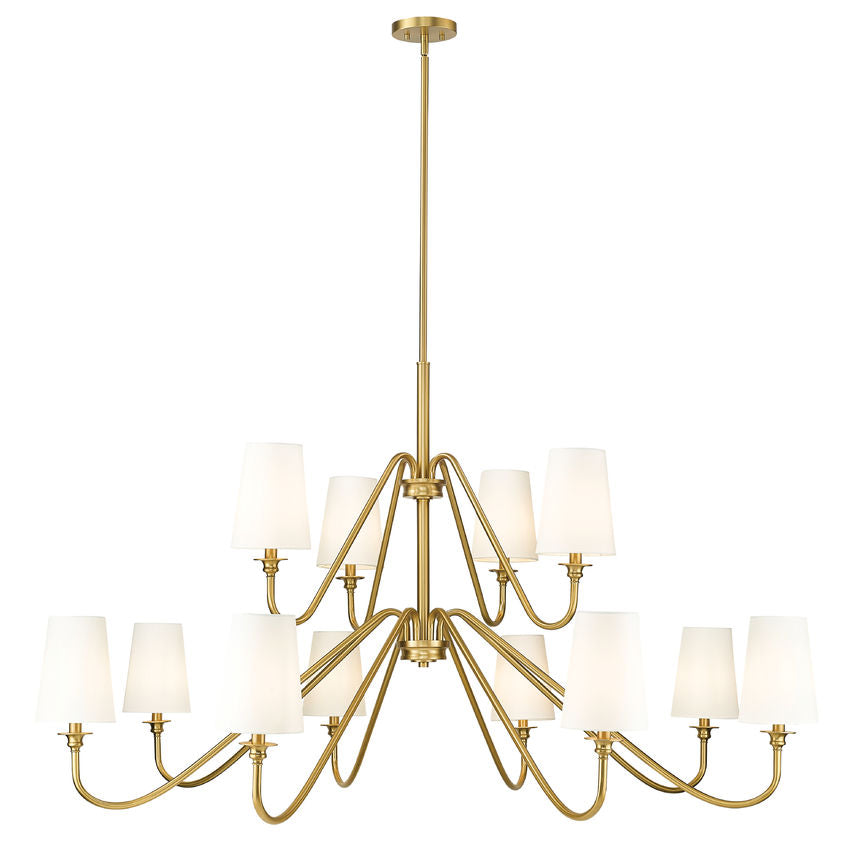 Z-Lite Gianna 60" 12-Light Modern Gold Steel and White Fabric Shade Chandelier