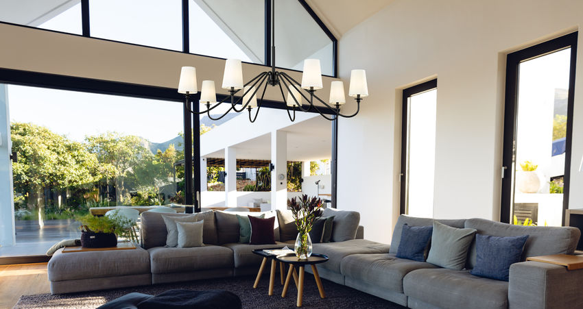 Z-Lite Gianna 60" 8-Light Matte Black Steel and White Fabric Shade Chandelier