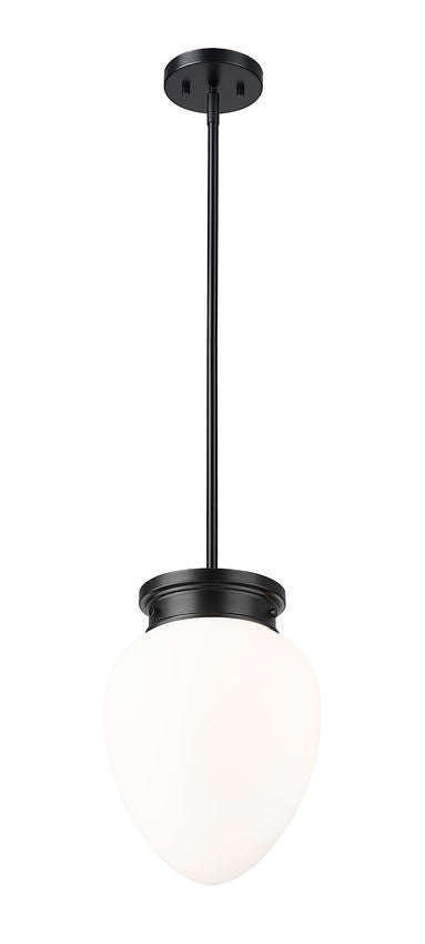 Z-Lite Gideon 10" 1-Light Matte Black and Etched Opal Glass Shade Pendant Light