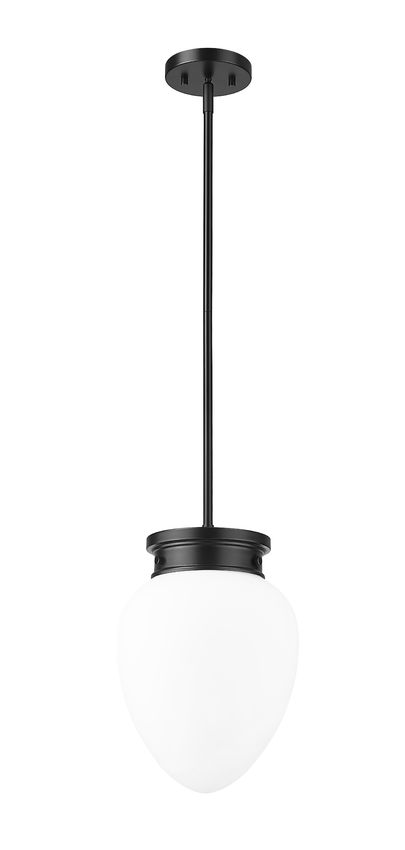 Z-Lite Gideon 10" 1-Light Matte Black and Etched Opal Glass Shade Pendant Light