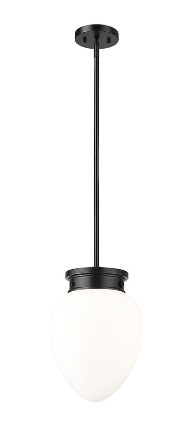 Z-Lite Gideon 10" 1-Light Matte Black and Etched Opal Glass Shade Pendant Light