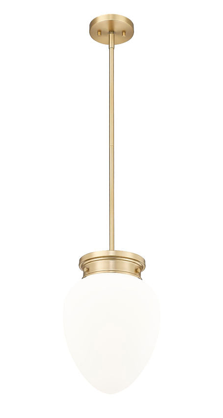 Z-Lite Gideon 10" 1-Light Modern Gold and Etched Opal Glass Shade Pendant Light