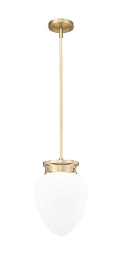 Z-Lite Gideon 10" 1-Light Modern Gold and Etched Opal Glass Shade Pendant Light