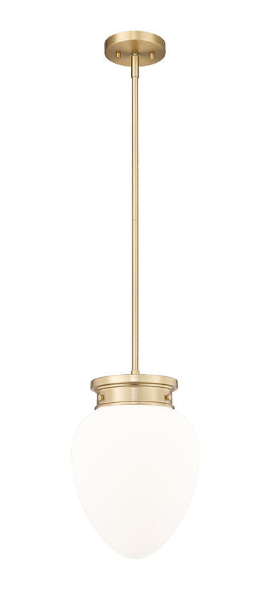 Z-Lite Gideon 10" 1-Light Modern Gold and Etched Opal Glass Shade Pendant Light