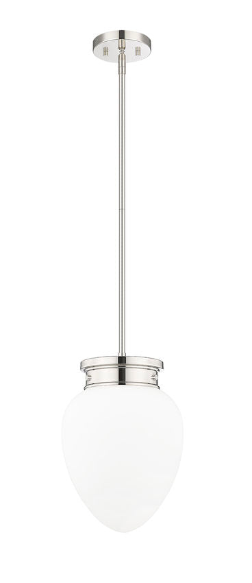 Z-Lite Gideon 10" 1-Light Polished Nickel and Etched Opal Glass Shade Pendant Light
