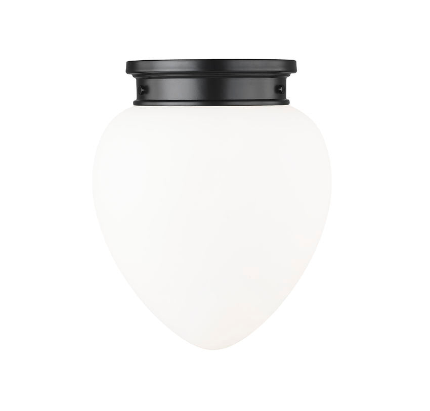 Z-Lite Gideon 13" 1-Light Matte Black and Etched Opal Glass Shade Flush Mount Lighting