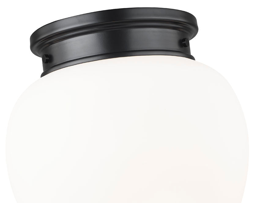 Z-Lite Gideon 13" 1-Light Matte Black and Etched Opal Glass Shade Flush Mount Lighting