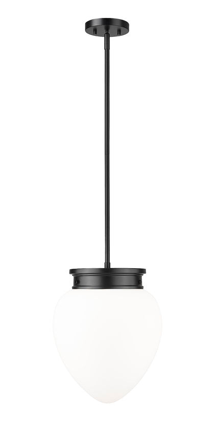 Z-Lite Gideon 13" 1-Light Matte Black and Etched Opal Glass Shade Pendant Light