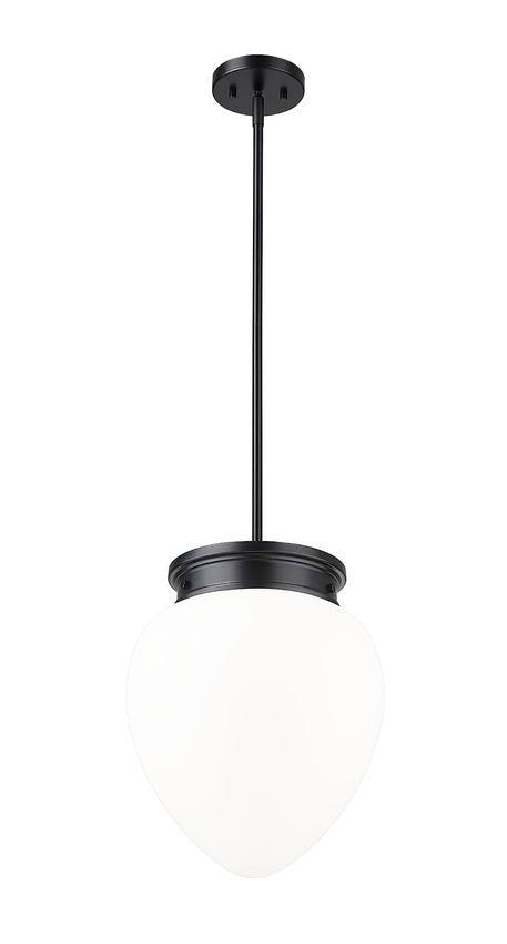 Z-Lite Gideon 13" 1-Light Matte Black and Etched Opal Glass Shade Pendant Light