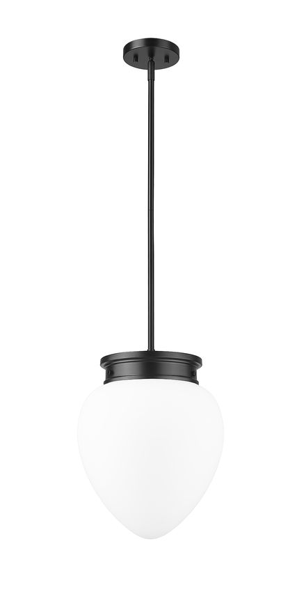 Z-Lite Gideon 13" 1-Light Matte Black and Etched Opal Glass Shade Pendant Light
