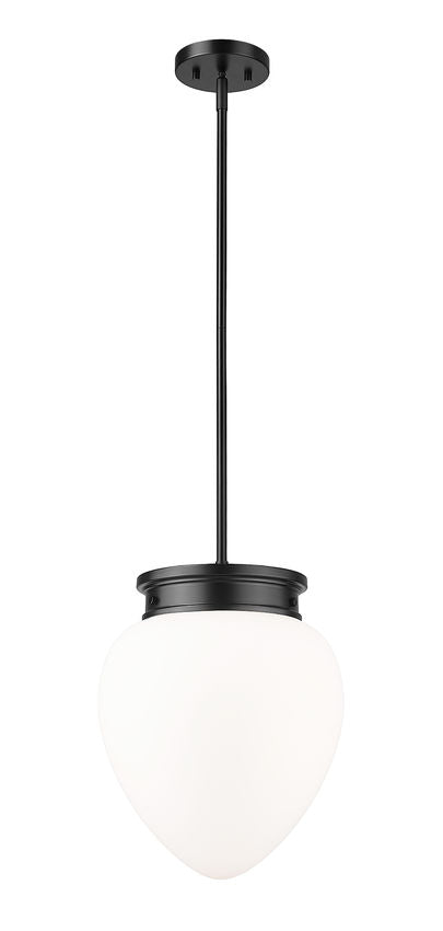 Z-Lite Gideon 13" 1-Light Matte Black and Etched Opal Glass Shade Pendant Light