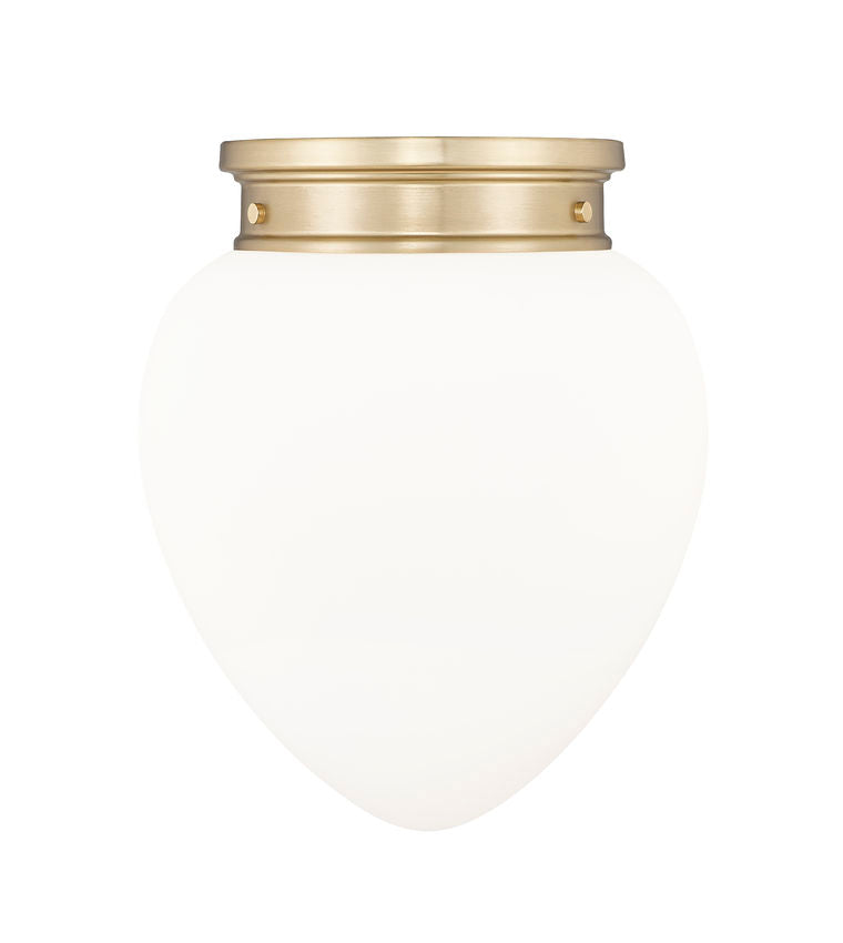 Z-Lite Gideon 13" 1-Light Modern Gold and Etched Opal Glass Shade Flush Mount Lighting