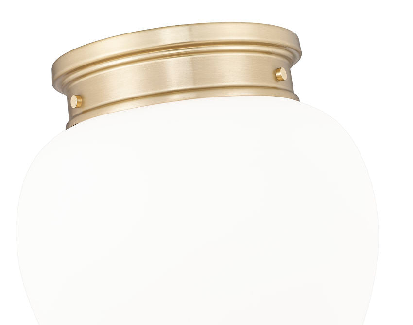 Z-Lite Gideon 13" 1-Light Modern Gold and Etched Opal Glass Shade Flush Mount Lighting