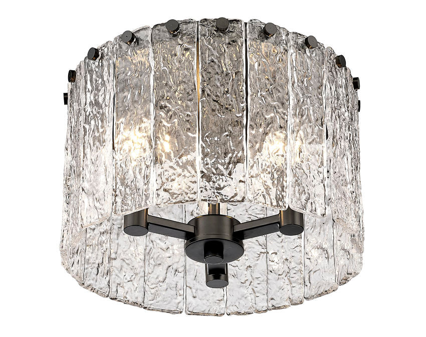 Z-Lite Glacier 13" 3-Light Matte Black Flush Mount Lighting With Clear Glass Shade