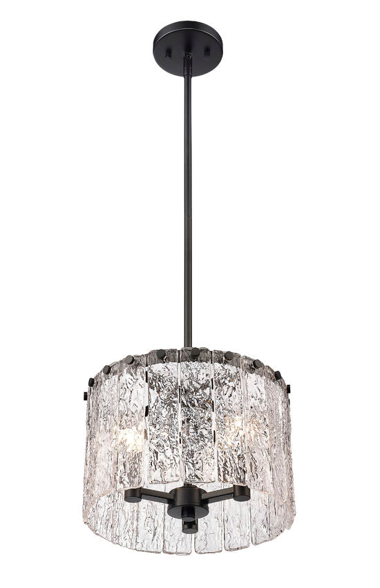 Z-Lite Glacier 13" 3-Light Matte Black Pendant Light With Clear Glass Shade