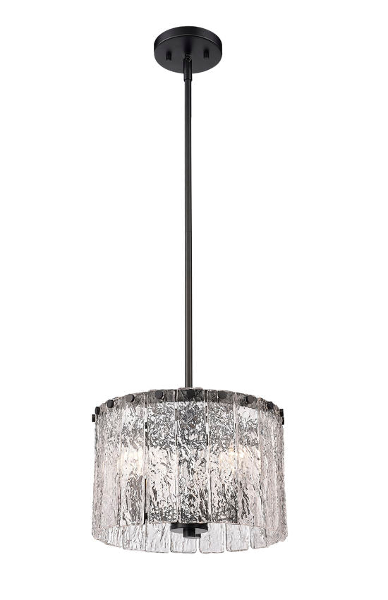 Z-Lite Glacier 13" 3-Light Matte Black Pendant Light With Clear Glass Shade