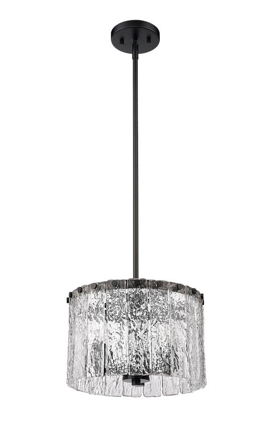 Z-Lite Glacier 13" 3-Light Matte Black Pendant Light With Clear Glass Shade
