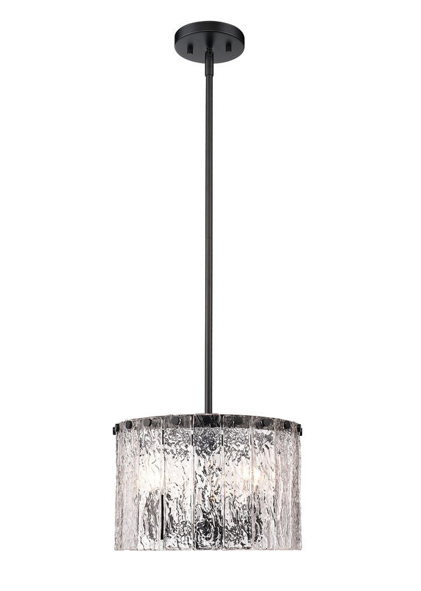 Z-Lite Glacier 13" 3-Light Matte Black Pendant Light With Clear Glass Shade