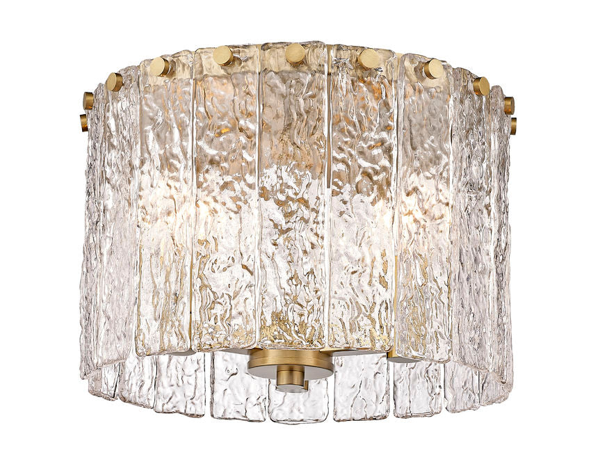 Z-Lite Glacier 13" 3-Light Modern Gold Flush Mount Lighting With Clear Glass Shade