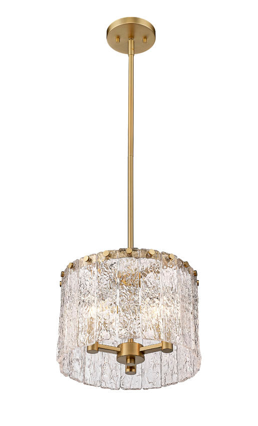 Z-Lite Glacier 13" 3-Light Modern Gold Pendant Light With Clear Glass Shade