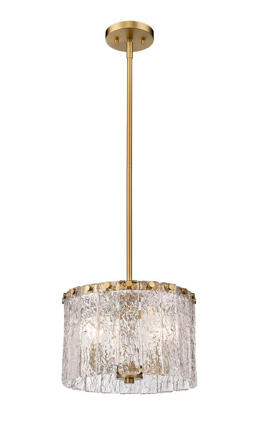 Z-Lite Glacier 13" 3-Light Modern Gold Pendant Light With Clear Glass Shade