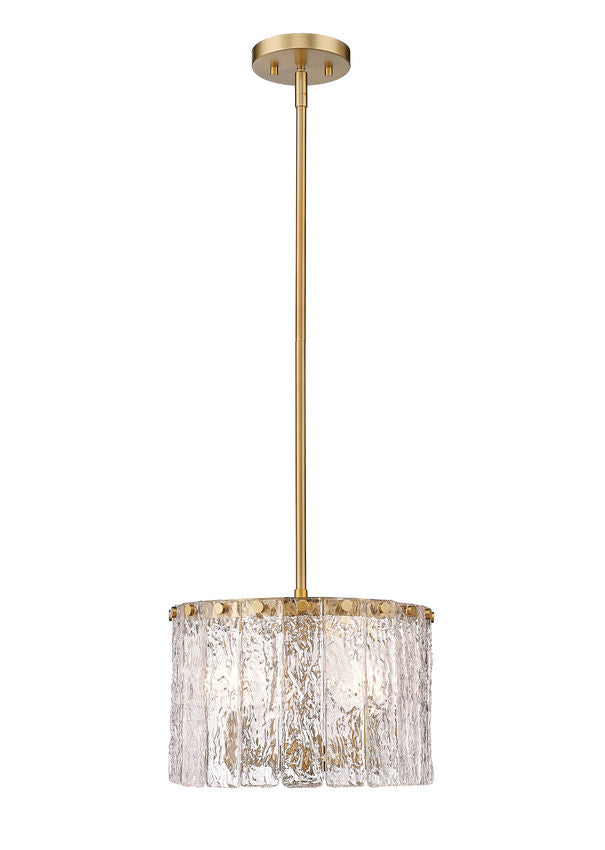 Z-Lite Glacier 13" 3-Light Modern Gold Pendant Light With Clear Glass Shade