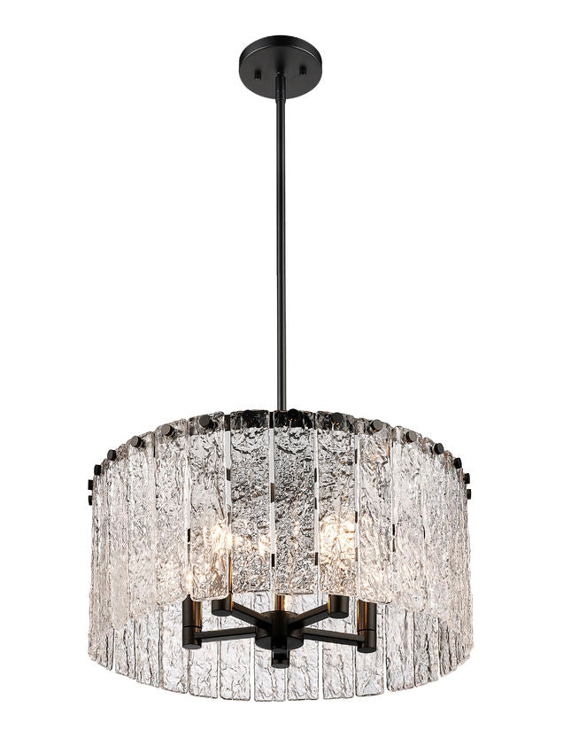 Z-Lite Glacier 19" 5-Light Matte Black Pendant Light With Clear Glass Shade