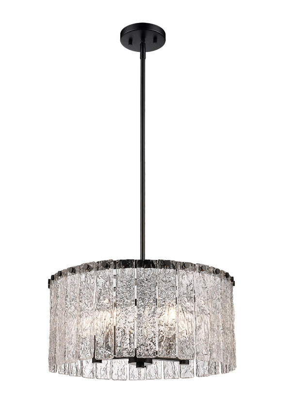 Z-Lite Glacier 19" 5-Light Matte Black Pendant Light With Clear Glass Shade