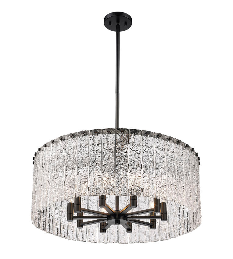 Z-Lite Glacier 27" 10-Light Matte Black Pendant Light With Clear Glass Shade