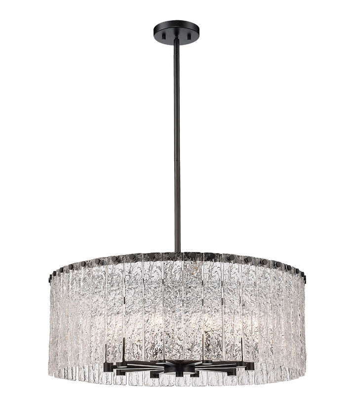 Z-Lite Glacier 27" 10-Light Matte Black Pendant Light With Clear Glass Shade